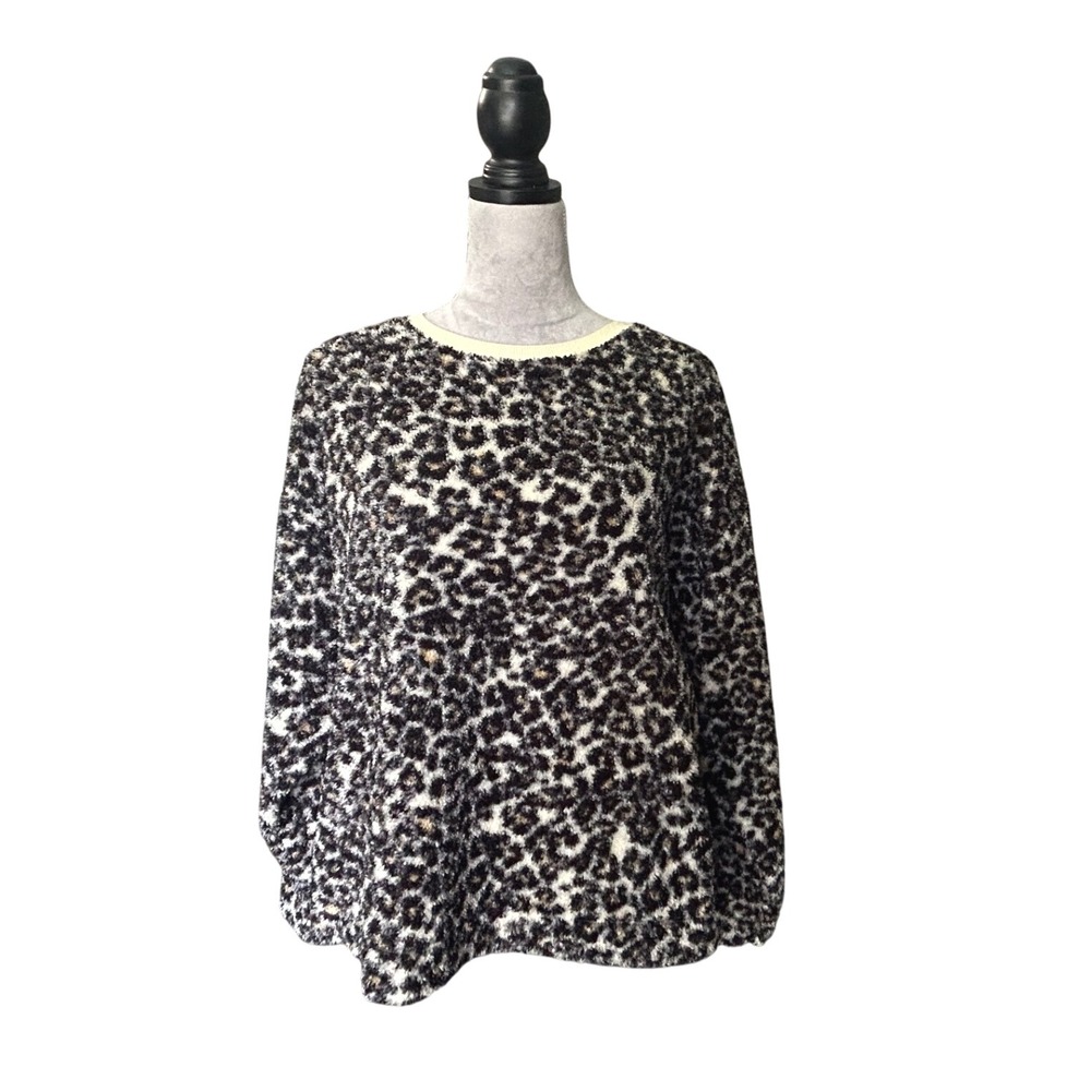 LOFT Leopard Print‎ Fuzzy Pullover Sweater Long Sleeve Womens Size L
